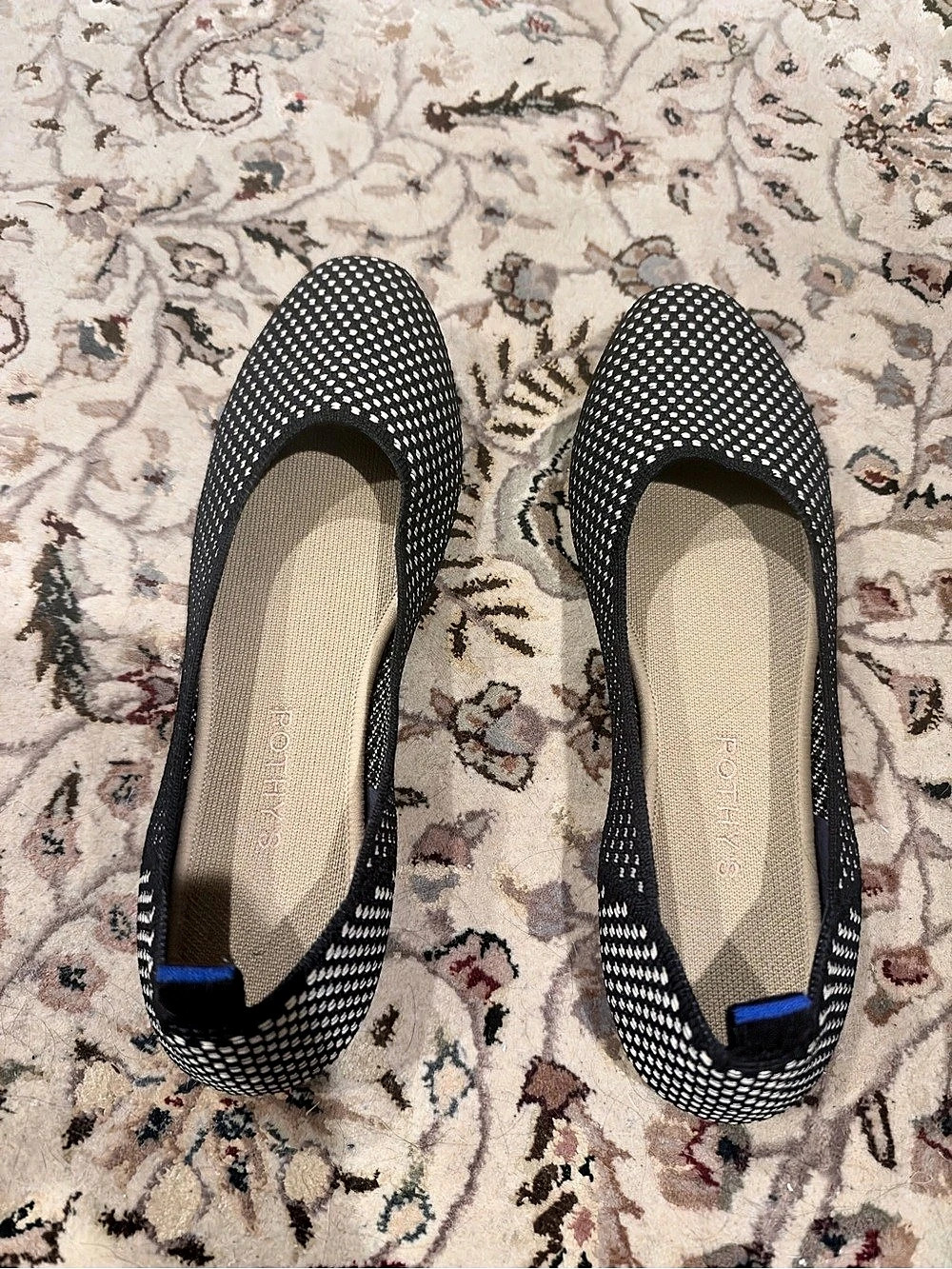 Rothy's Square Flat in Black & Beige Micro-check US 12
